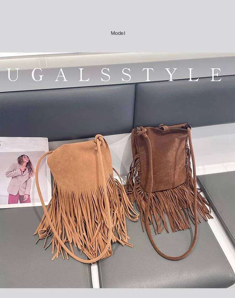 Autumn Winter Veet Bucket Fashion Tassel Large Capacity Women's Handbag Lady Purse Shoulder Messenger Casual Bag