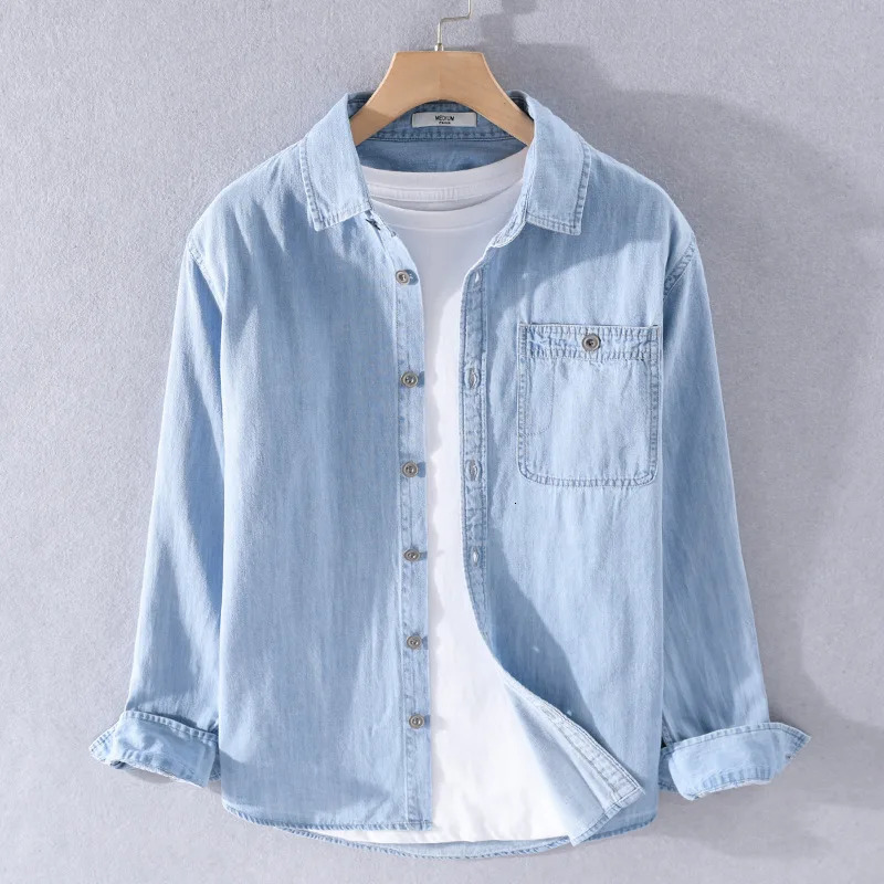 Denim shirt mens thin spring long sleeved inch clothes casual outerwear 250725