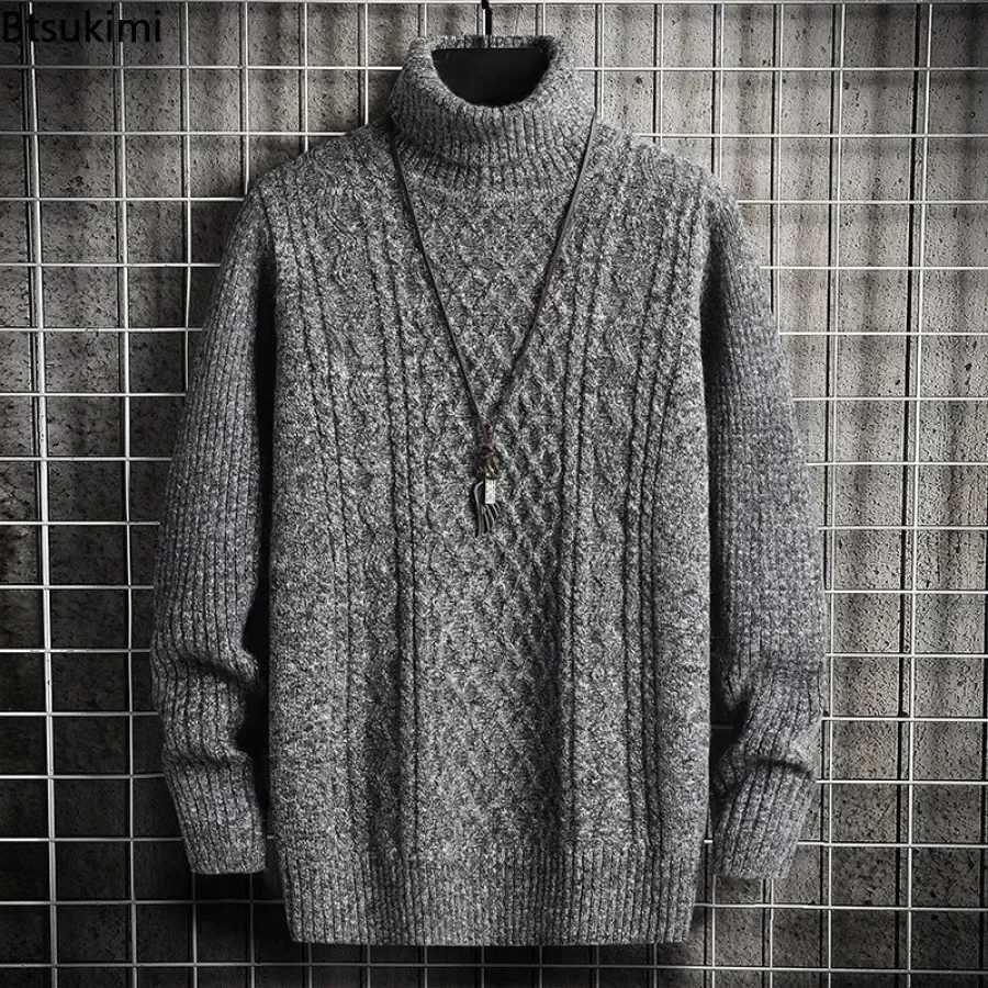 2025 Mens Winter Warm Turtleneck Sweaters Knitted Thick Pullover Casual Sweaters High Neck Knited Solid Color Jumpers for Men Z250725