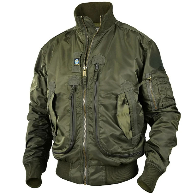 Men Climbing Ma1 Jackets Big Pocket Pilot Baseball Working Clothes Coat Armygreen Cargo Jacket Standcollar Motorcycle Outwear 250717