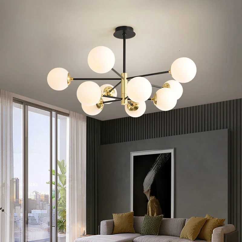 Modern Glass Ball Led Ceiling Chandelier Black Gold for Bedroom Living Dining Room Table Pendant Lamp Indoor Lusters Luminaire XJ250725