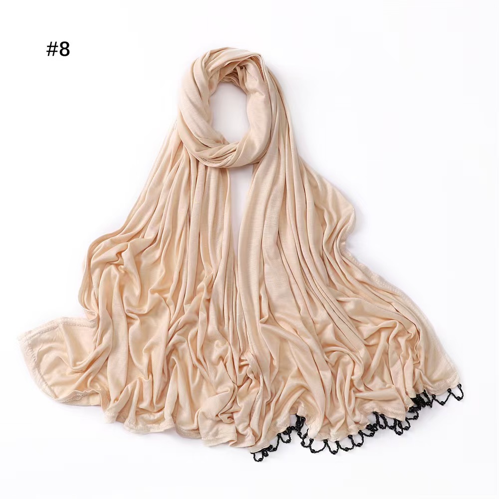 T1310 new pure color skin-friendly elastic ladies headscarf monochrome mercerized cotton versatile scarf