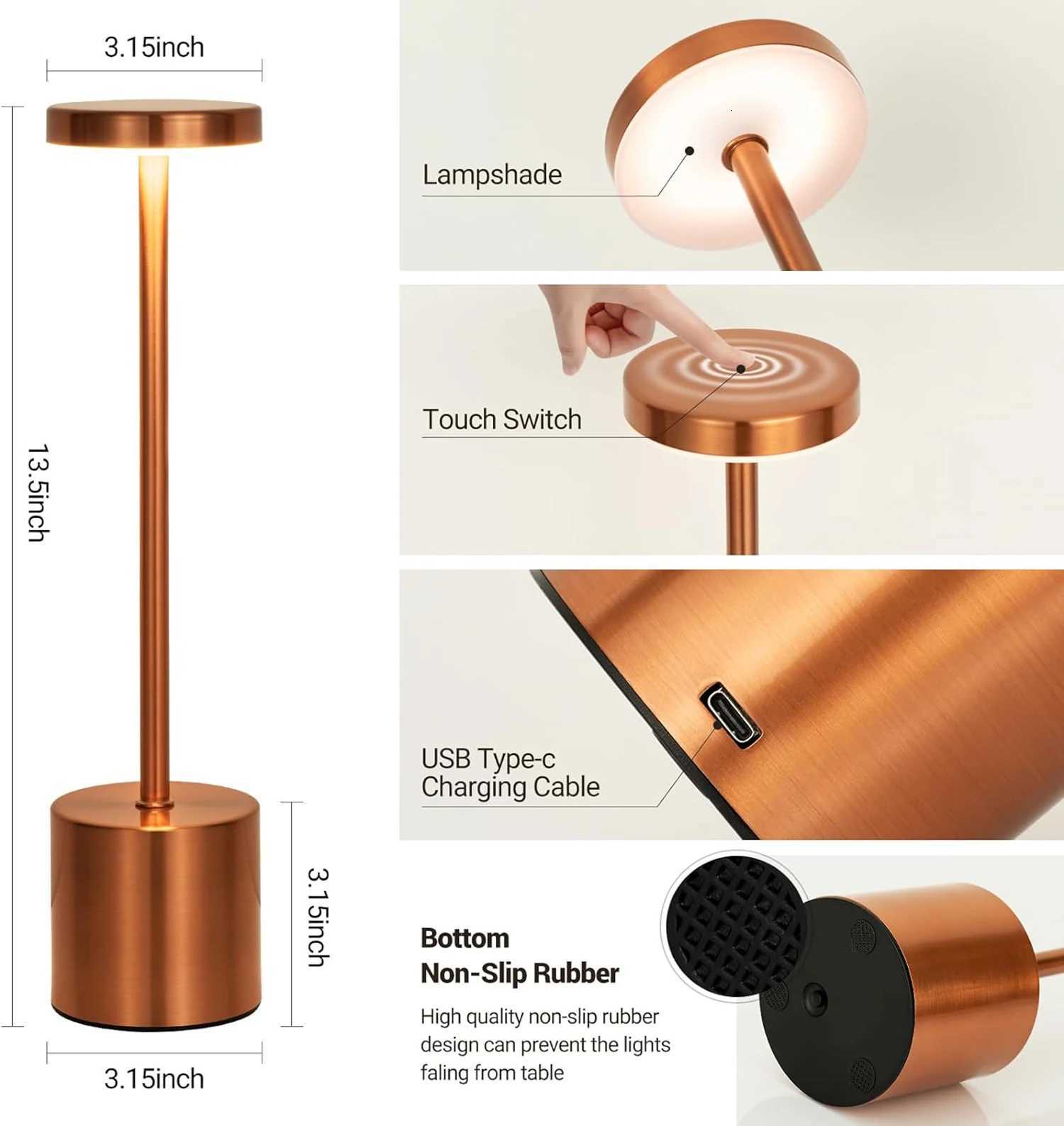 LED Table Lamp Touch Sensor Rechargeable Desktop Night Light Wireless Reading Lamp for Restaurant Hotel Bar Bedroom Decor Light XJ250725