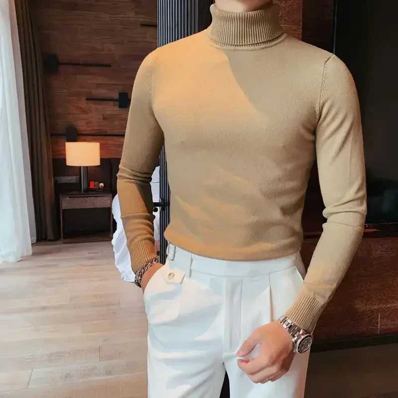 Knitted Sweaters for Men Turtleneck Smooth Man Clothes Pullovers Solid Color White Plain High Collar Elegant X Y2k Vintage Mode Z250725