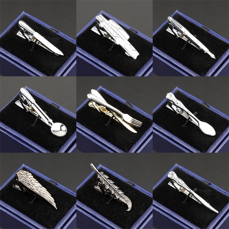 Highend Mens Metal Tie Clip Knife Fork Tableware Shark Leaf Wing Car Shape Crystal Clasp For Dance Bar Business Wedding Gift 250715