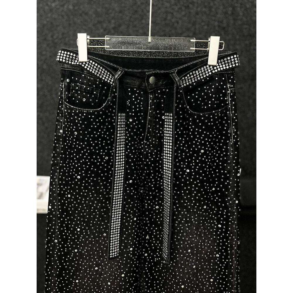 Men's 2025 Autumn High-End Fashion Wide-Leg Loose Straight Pants Full Body Trousers Black Hot Dia Jeans