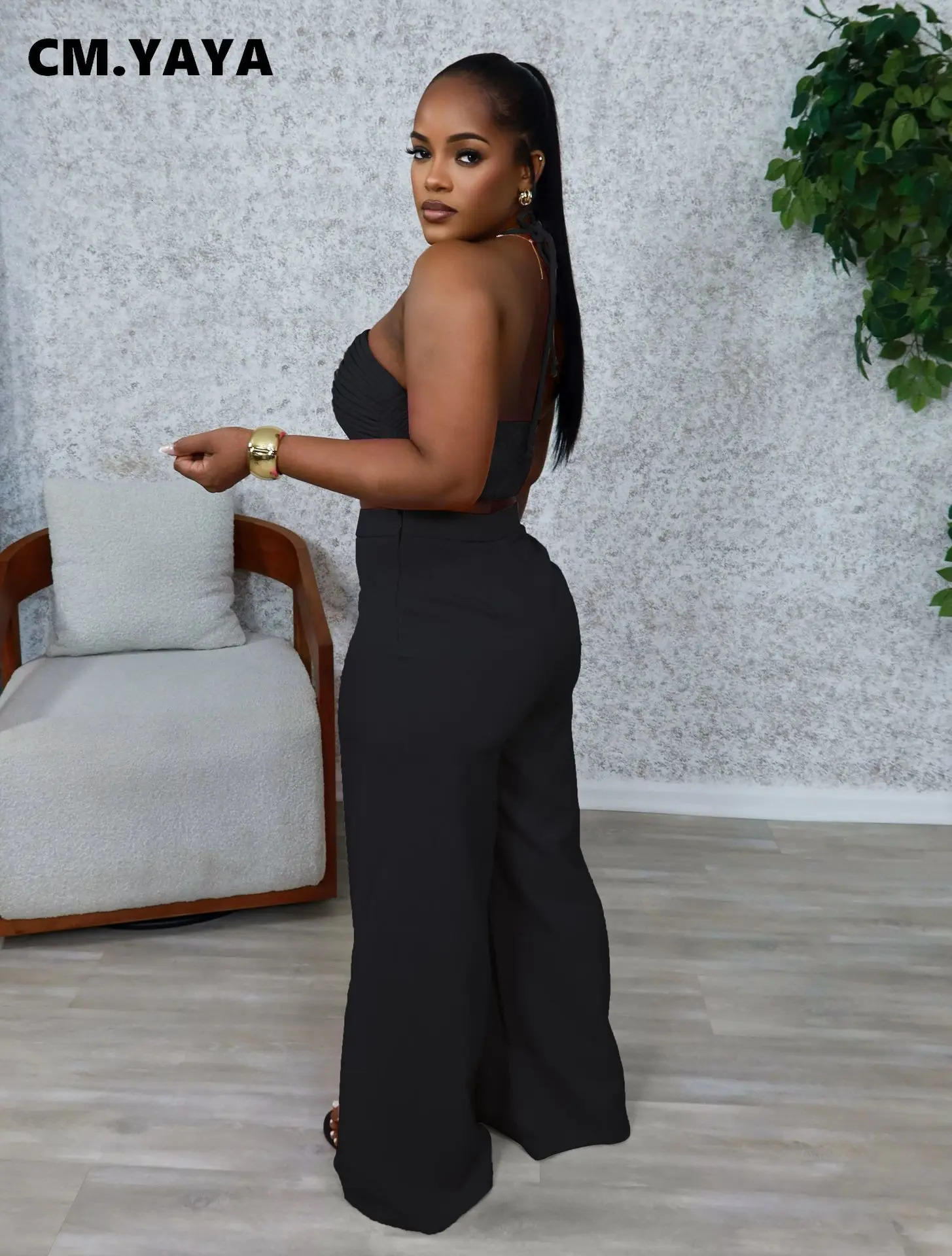 100% Cotton Womens Set Strapless Ruched Halter Top and Wide Leg Pants Suits Street Party Two 2 Piece Sets Outfits Tracksuit 250723