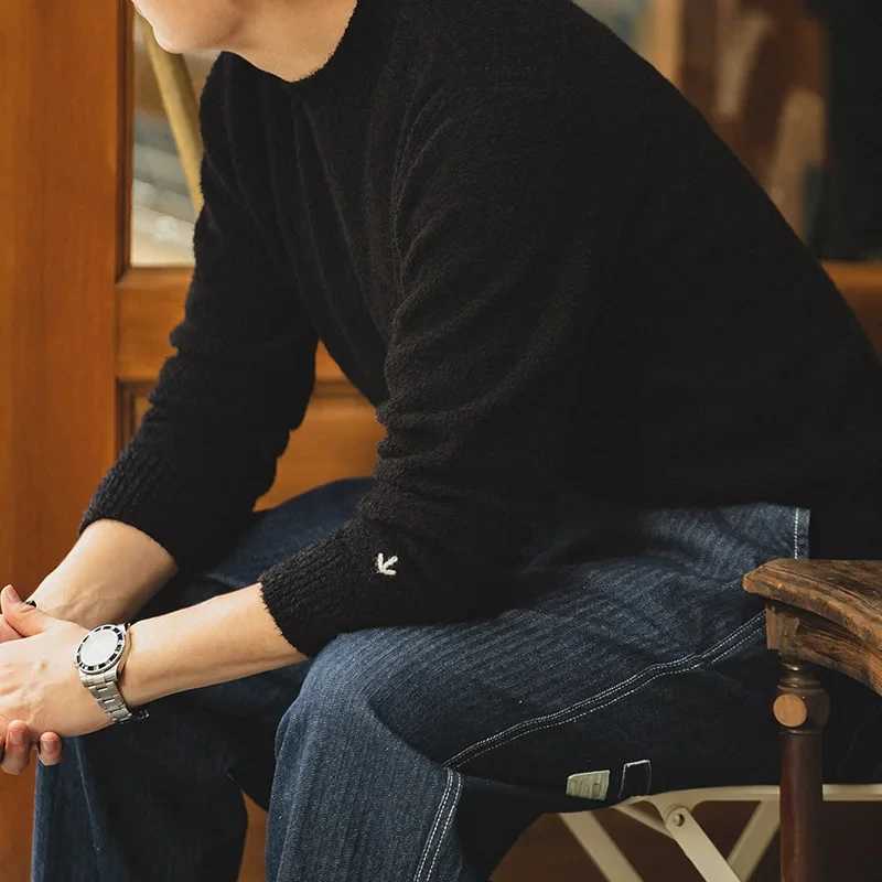 Maden Vintage Half Turtleneck Solid Color Sweater Mens Autumn and Winter Thin Fluffy Knitted Sweaters Halloween Men Pullovers Z250725