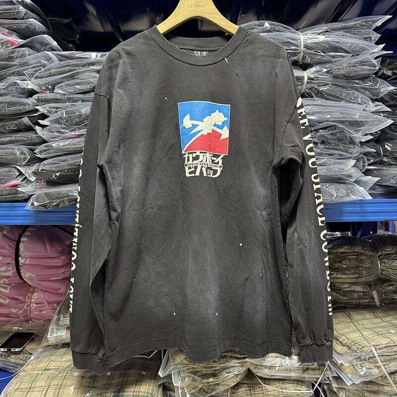 Autumn Fashion Saint Vintage Casual Cartoon Aircraft Printed T-shirt Men