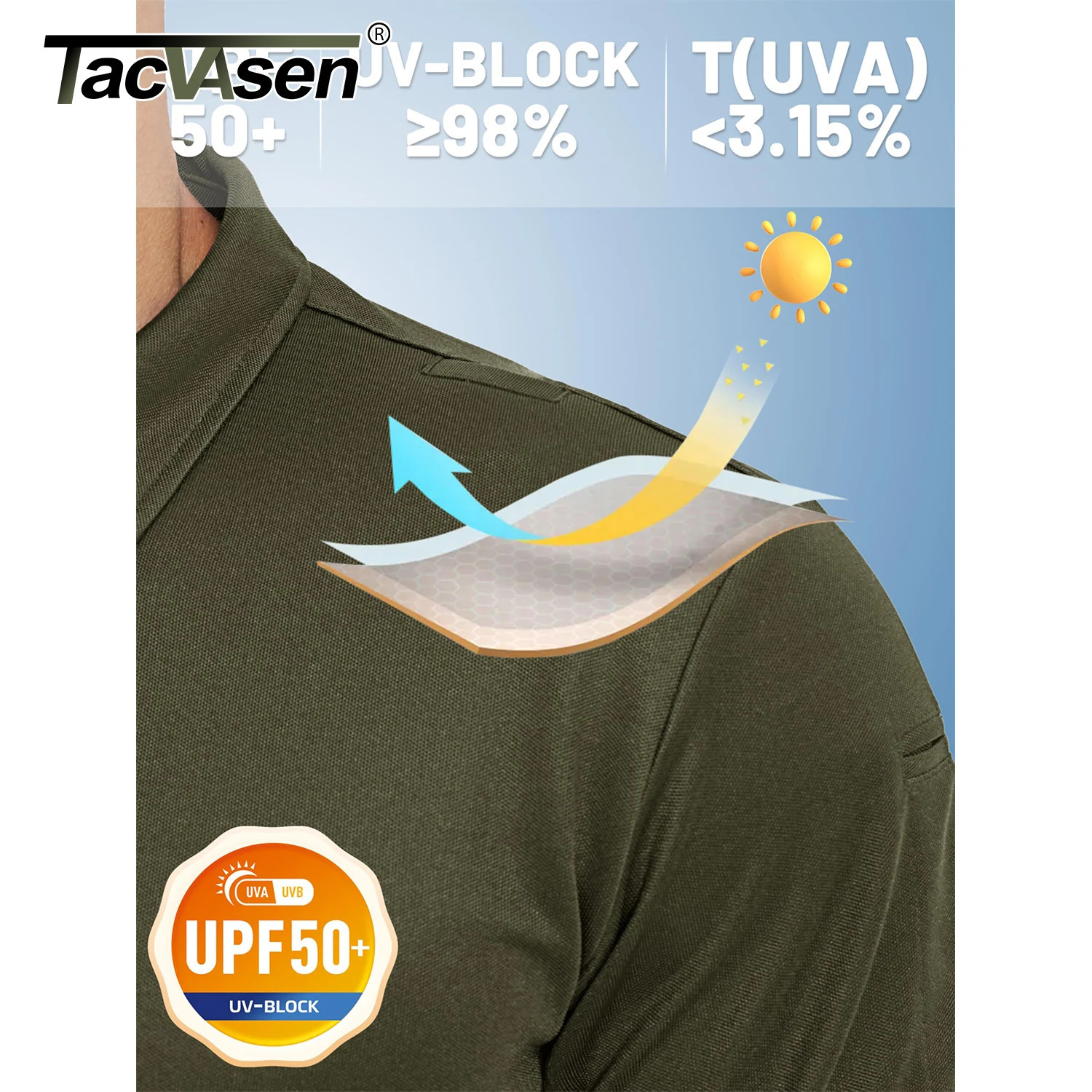 TACVASEN Lightweight UPF 50 Polo Shirts Mens Summer Quick Dry SPF Performance Tee Short Sleeve Sun Work Golf Fishing Tops 250725