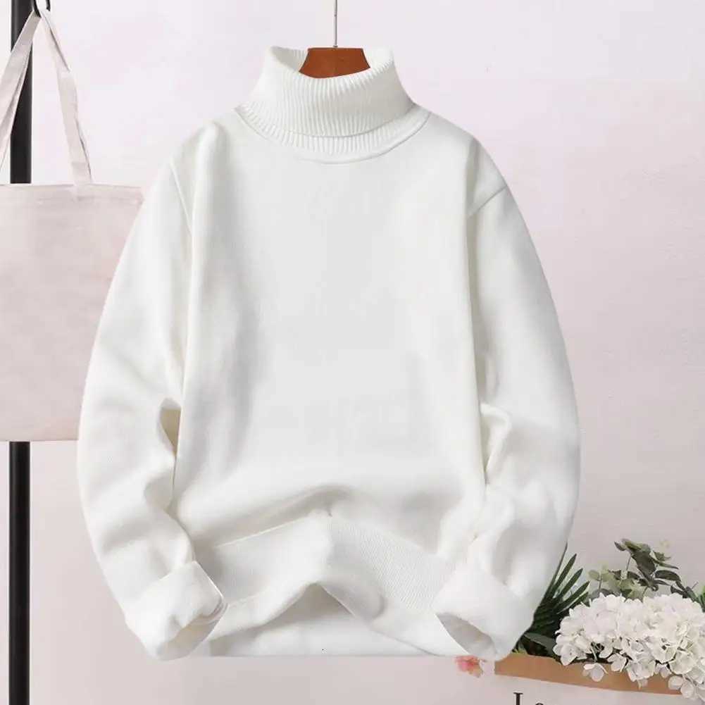 2025 Turtleneck Long Sleeves Fleece Lining Ribbed Trim Men Sweater Autumn Winter Solid Color Thickened Warm Sweater Jumper Z250725
