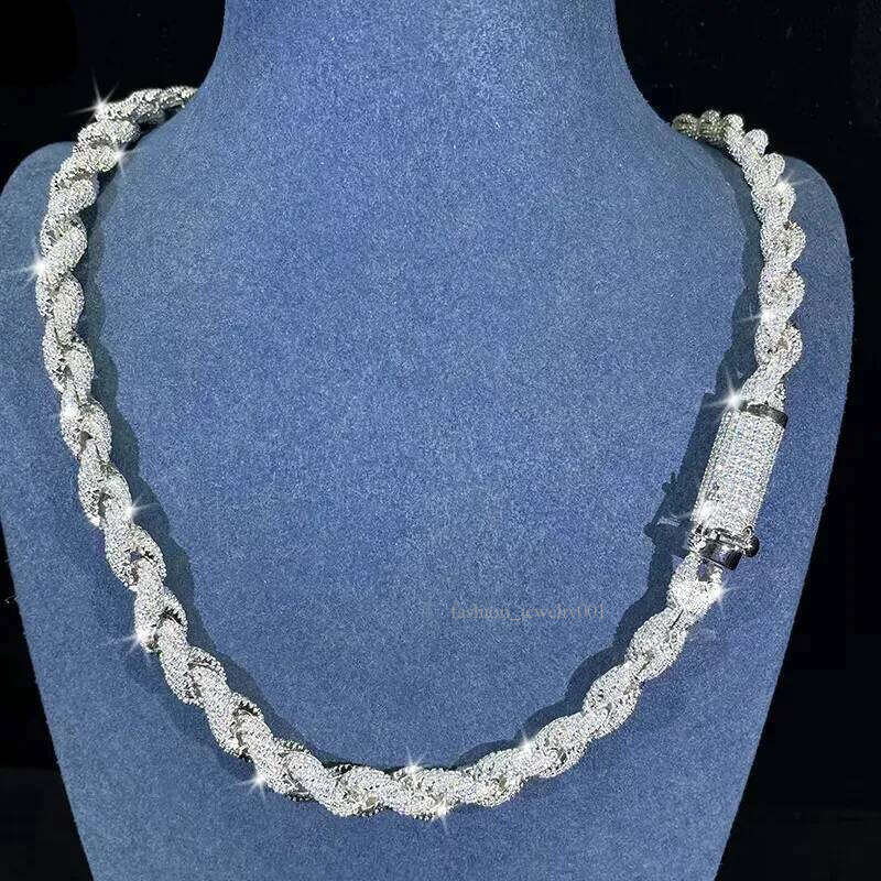 Hip Hop Custom Iced Out Sterg Sier Vvs Moissanite White Gold Plated Rope Chain Tennis Chains Jewelry Unisex Dia Necklace