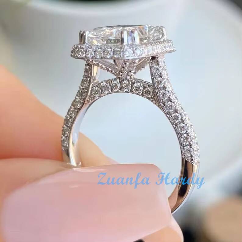 Custom Made Cultivated Ice Cut Diamond Wedding Band 4CT Radiant Moissanite S925 10K 14K 18K White Gold Moissanite Ring