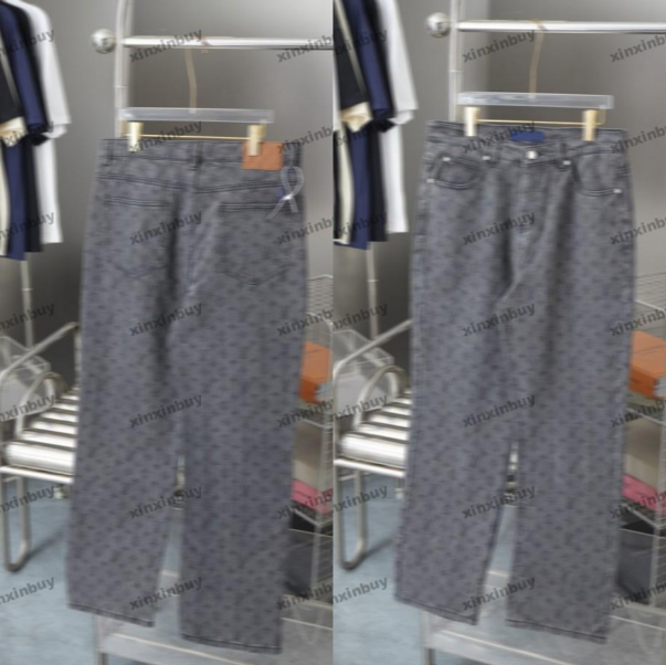 xinxinbuy Men women designer jeans pant Dark patterned letter jacquard denim sets Paris denim Casual pants black blue gray green M-3XL