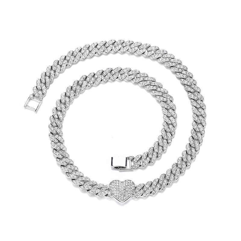 Heart Chain Cuban Link 9mm Hip Hop Rap Ins Style Versatile Accessories Men's Necklace Set