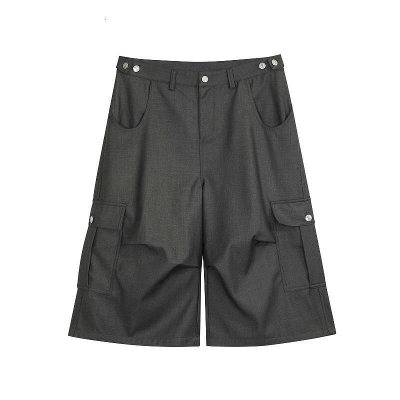 New Summer Trendy Brand Seven-Point Casual Trousers Pleated Design Silhouette Pocket Handsome Workwear Shorts B5
