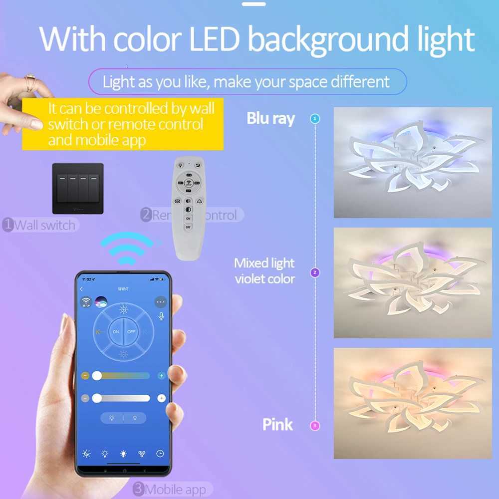 Modern LED Backlit Design Petal Shapes Chandeliers Luster Purple/Pink/Blue Color Light For Indoor Living Room Decoration LampXJ250725