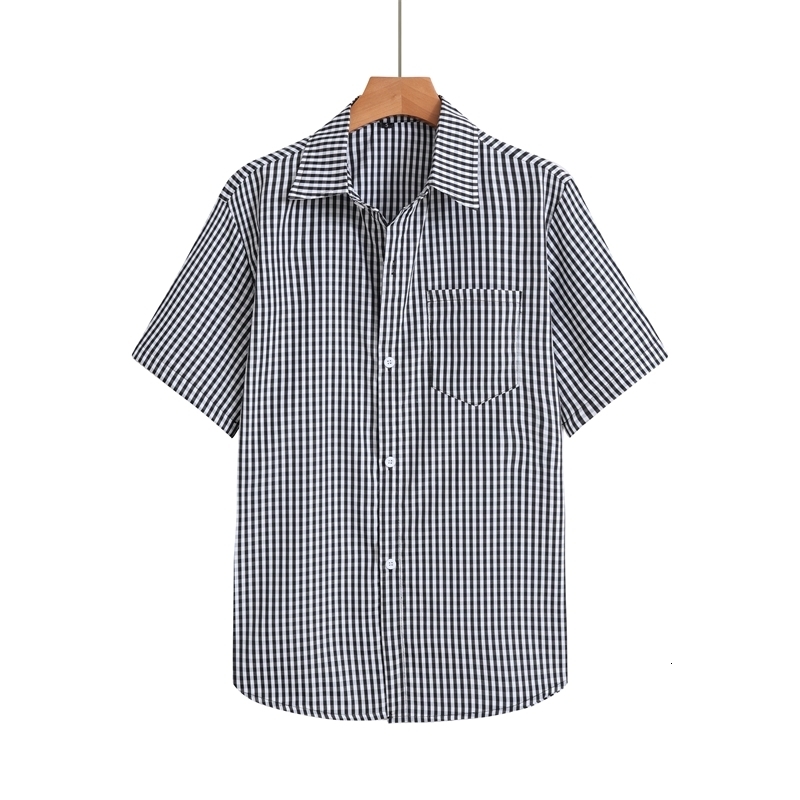 Blue Plaid Shirt Men Shirts Summer Fashion Chemise Homme Mens Checkered Button Up Short Sleeve Blouse 250725