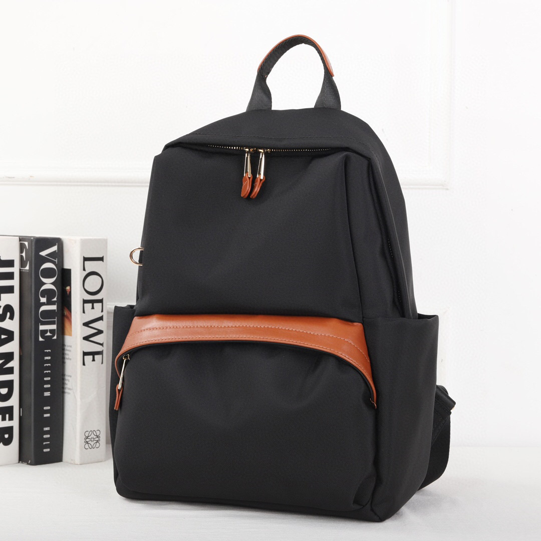 XY9637 Men's and Women's Backpack Waterproof Oxford Cloth With Cowhide Leather Fashionable Multi Pocket Lightweight Commuting Bag