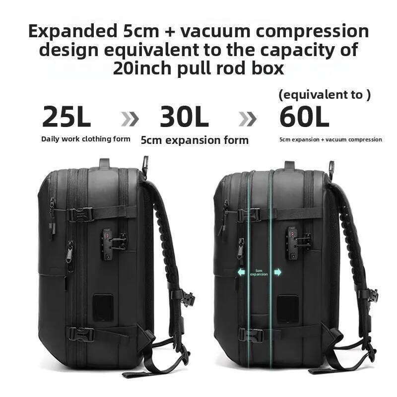 One Button Vacuum Business Backpack For Men Travel Laptop Bag +5in Expandable Water Resistant