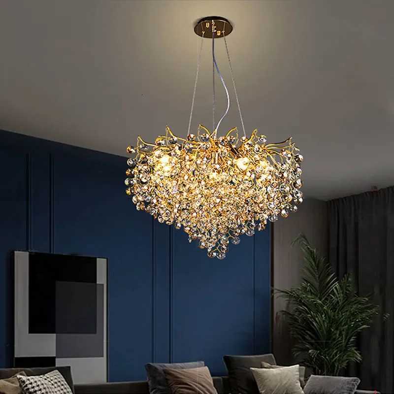 Modern Villa Dining Living Room Ceiling Chandelier Luxury Interior Decoration Crystal Pendant Lamp Gold Silver Lighting FixturesXJ250725
