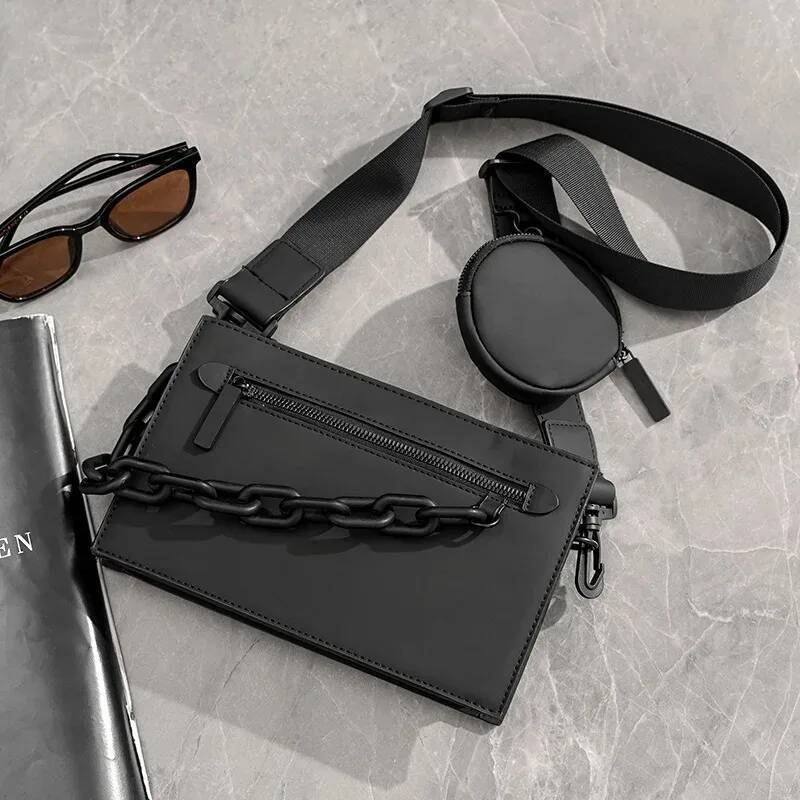 Fashion 2 In 1 Men's Trendy Design Chain Shoulder Messenger Men Small Square Bag Crossbody Satchels Handbags