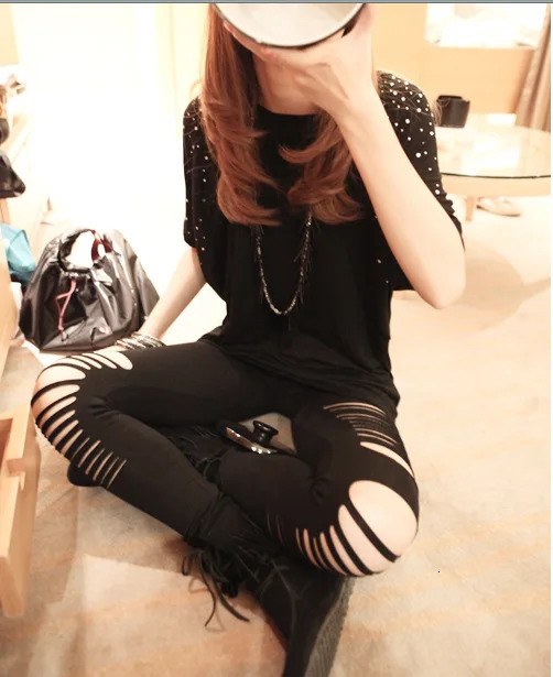 Sexy Leggings Ripped Leggin Low Waist Pants Hollow Out Stretch Dancing Club Street 250725