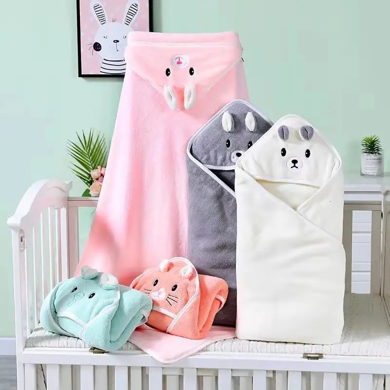 Baby Bath Towel born with Hood Cartoon Coral Fleece Infant Towels Blanket Bathrobe Supplies 250725