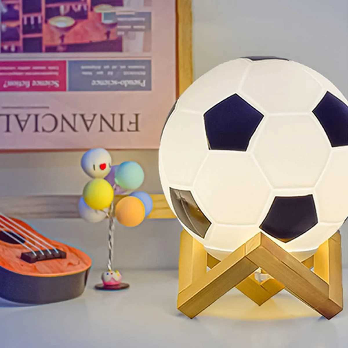 1pc 14cm/5.5in 3D Football Night Light Bedroom Desktop Decoration Soccer Lamp Battery Powered Perfect Gift For Teenagers Decor XJ250725