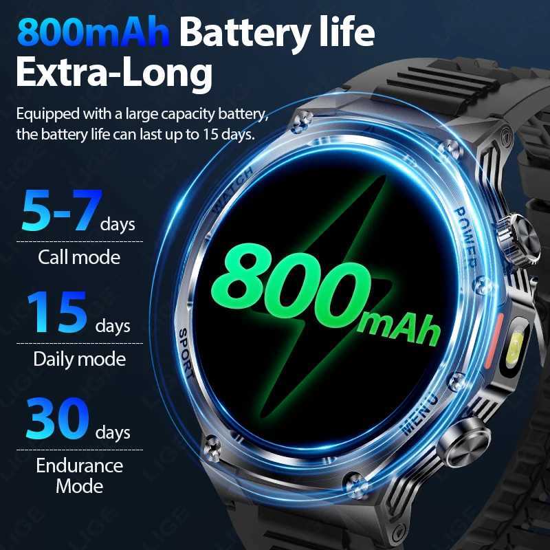 1.8 Large Screen 800mAh Battery Bluetooth Call Men SmartWatch Sports Health Monitor Flashlight Smart Watch For Android IOS X250726