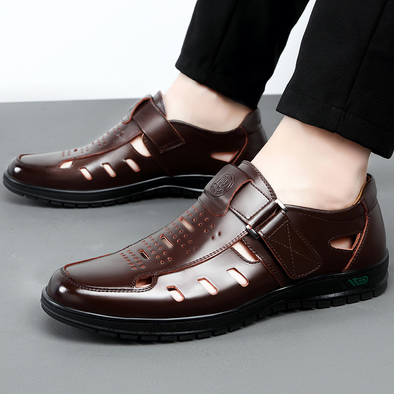 Men Genuine Leather Sandals Summer Breathable Casual Shoes for Man Slip on Clogs Outdoor Non Slip Hand Made Sandalias