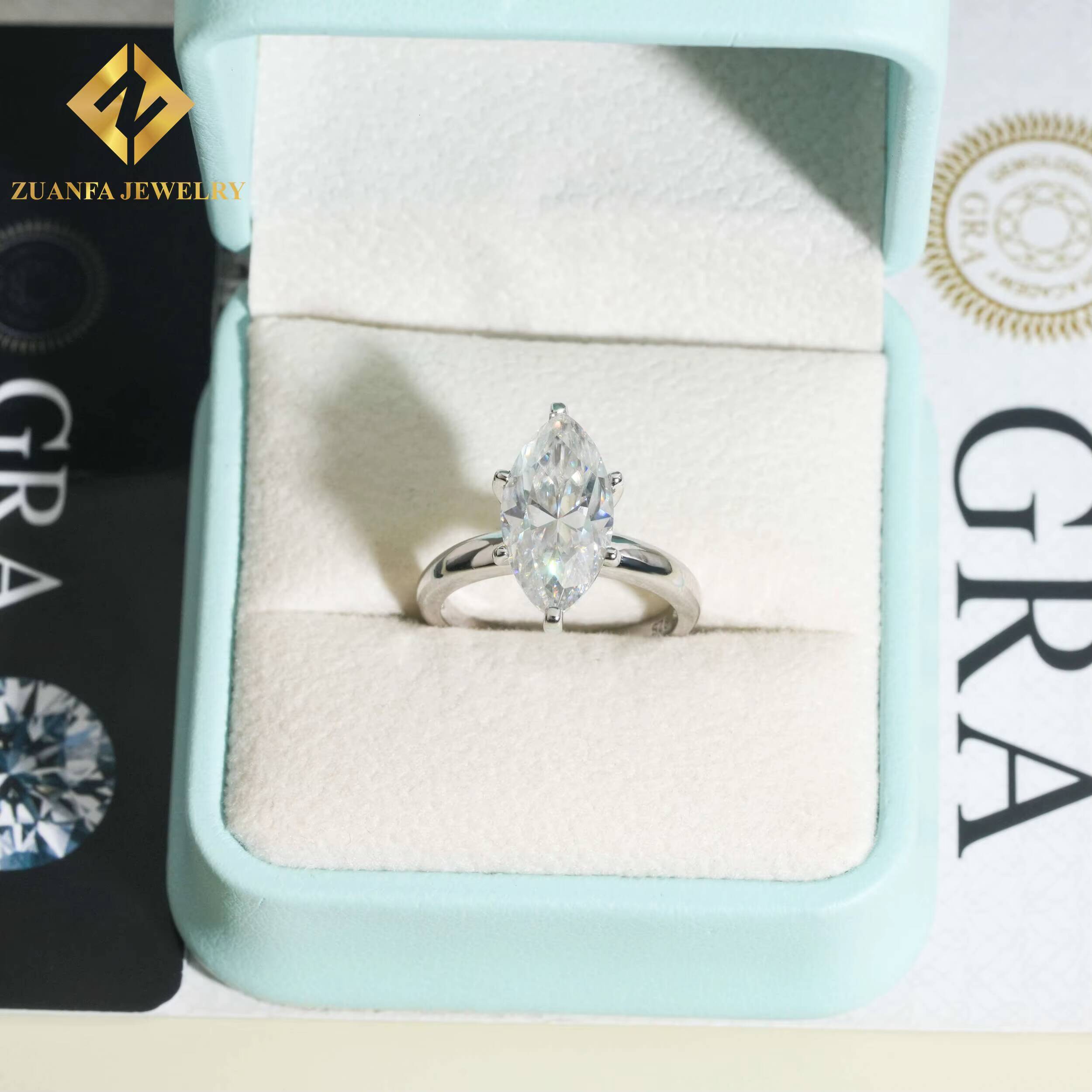 Pass Diamond Tester Marquise Cut 925 Sterling Silver VVS Moissanite Rings Jewelry Diamond Engagement Rings for Women