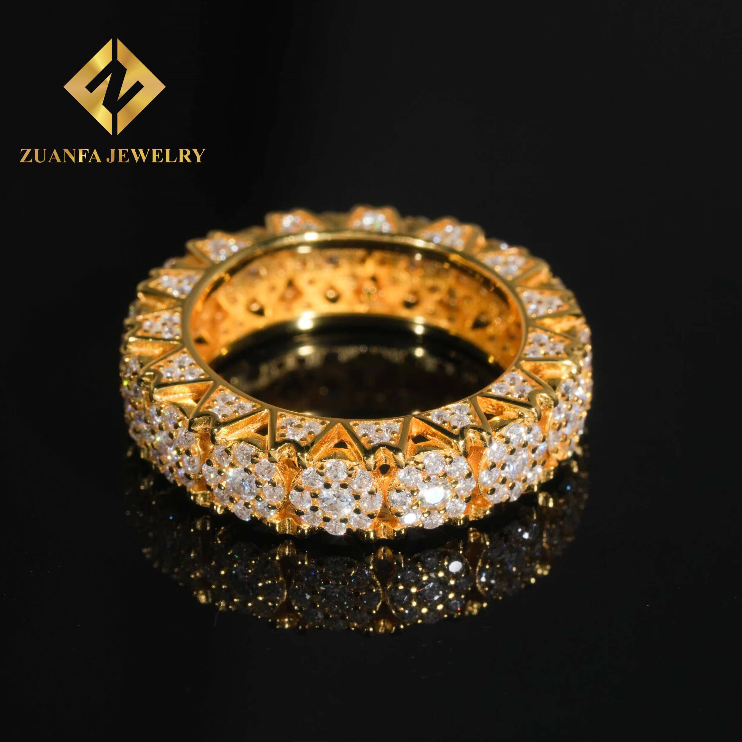 New Iced Out Hip Hop Rings 925 Sterling Silver 18K Gold Plated Fully Moissanite Diamond Ring Custom Rings for Men