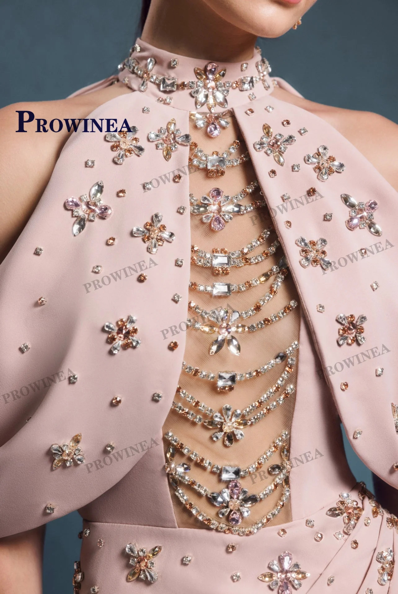 PROWINEA Exquisite Halter Celebrity Dress for Women High Slit Backless Off the Shoulder Mermaid Beadings Party Gown Customized 250725