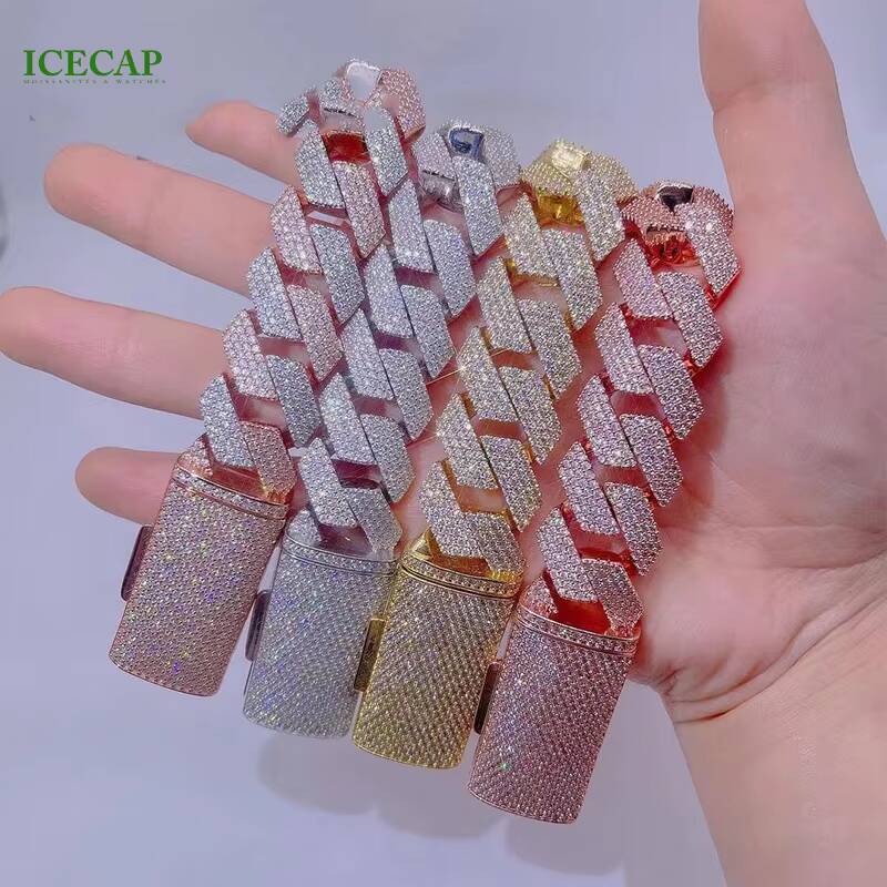 Miami Fashion Cuban Chain Gold Plated Hip Hop Pop Cuban Necklace Moissanite Diamond Necklace Cuban Chain Link