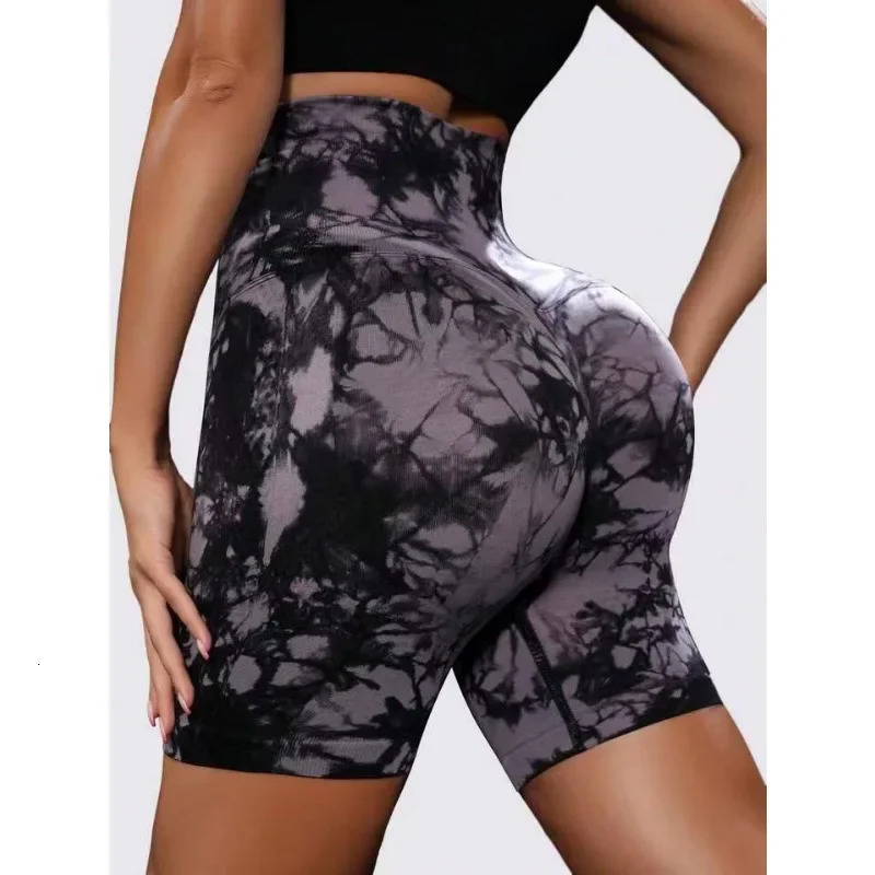 Women Tie Dye Leggings Seamless Knit Slim Shorts High Waist Double Butt Liftting Tights Gym Running Cycling Yoga Fitness Short 250725