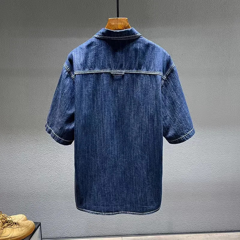 Summer Mens Denim Shortsleeved Shirt Retro Large Size Tooling Loose Casual Tops Allmatch 7XL 8XL 250725