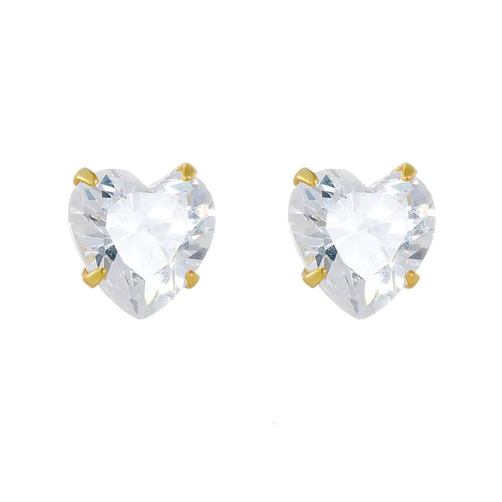 Fashion Cute Earrings 925 Sterling Silver Heart Earrings Single Diamond Zircon Gold Plated Stud Earrings Jewelry Women