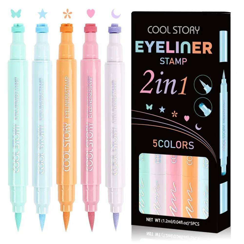 5Pc/Set Love Flowers Stamp Pen Colorful Pink Blue Liquid Eyeliner Double-ended Seal Eye Liner Pencil Fast Drying Makeup