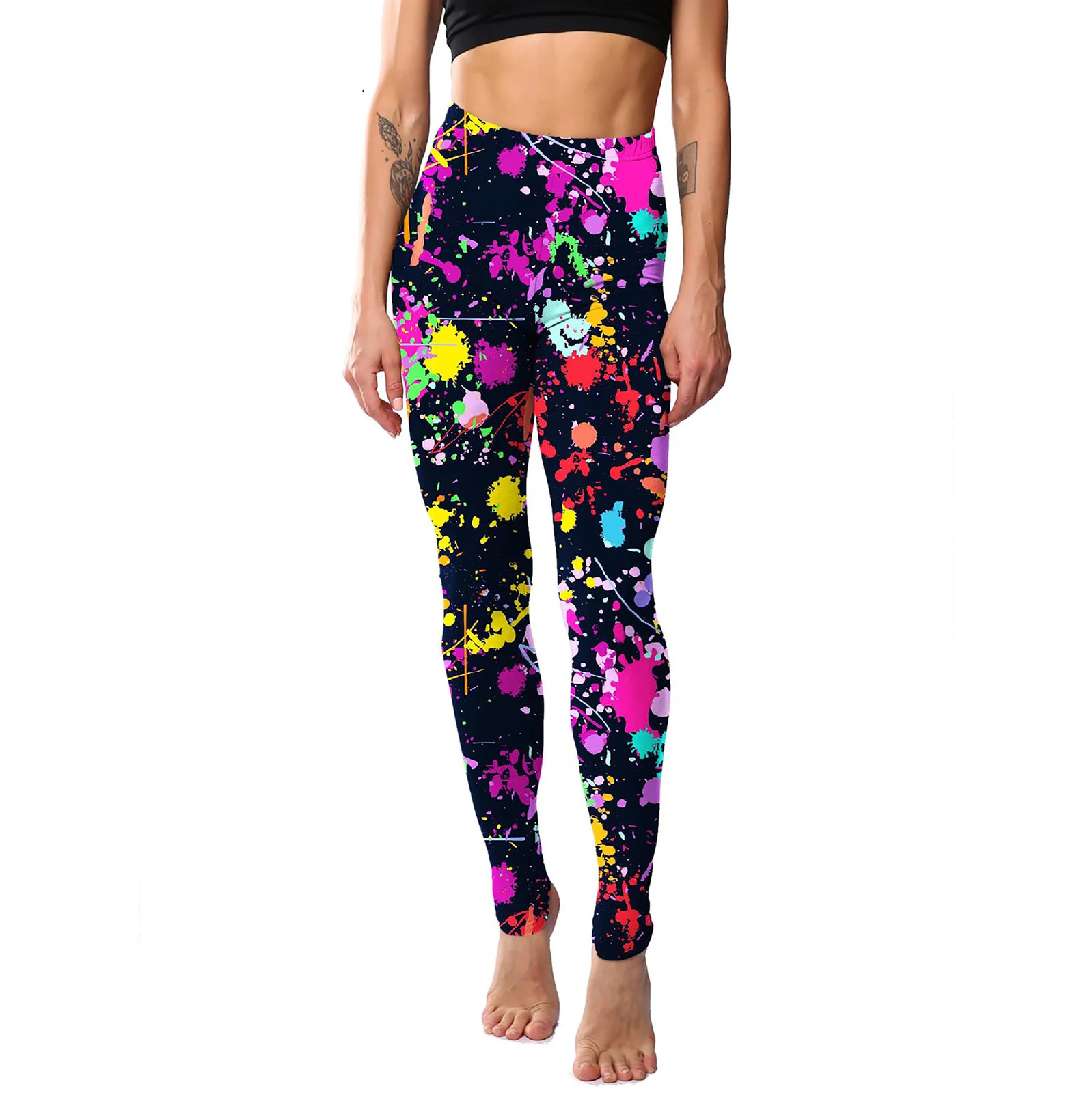 2Pack Stretchy Womens Colorful Printing Leggings Elastic Tight Cropped Pants 250725