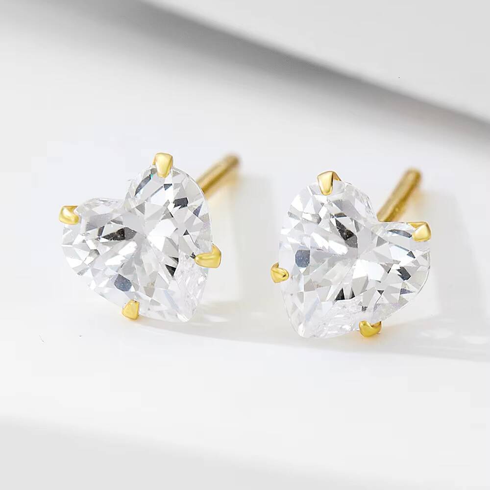 Fashion Cute Earrings 925 Sterling Silver Heart Earrings Single Diamond Zircon Gold Plated Stud Earrings Jewelry Women