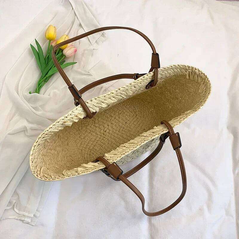 Luxurious designer Wicker Woven Basket Bags Rattan Women Handbags Handmade Summer Beach Straw Tote Designer Shoulder Bag Khaki