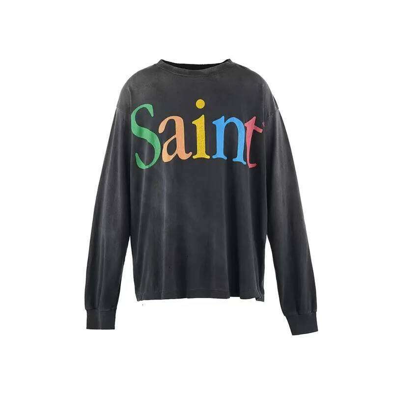 25SS New SAINT Long Sleeve T-shirt Men Woman Good Quality Washed Do Old Casual Vintage Letter Print Streetwear Hip Hop