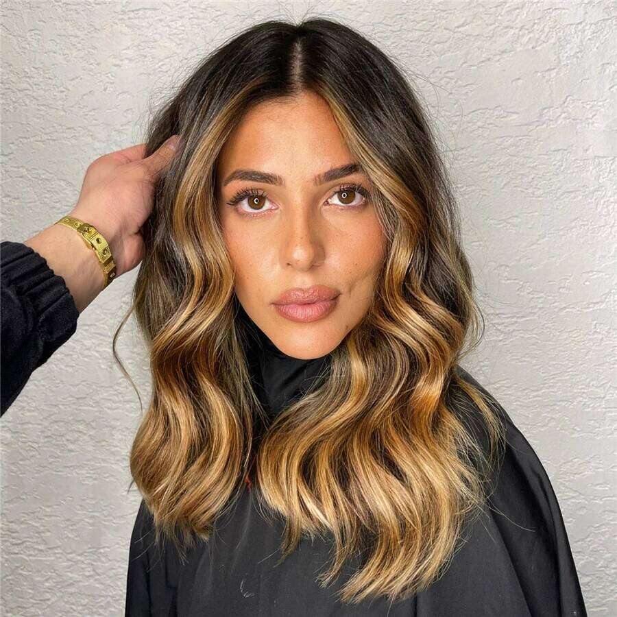 Long Curly Middle Part Synthetic Heat Resistant Fiber for Women - Daily Use Party Wig in Dark Root Gold Copper Brown