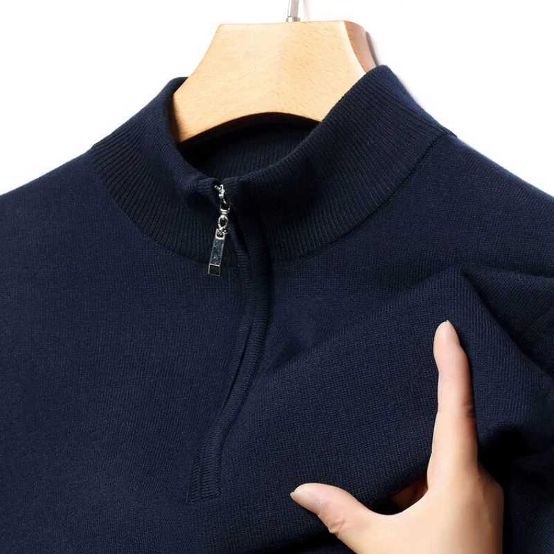 Autumn Winter Mens Long-Sleeved Sweater Half Turtleneck Pullover Wool-like Business Casual Top Half Zip Pullover Z250725