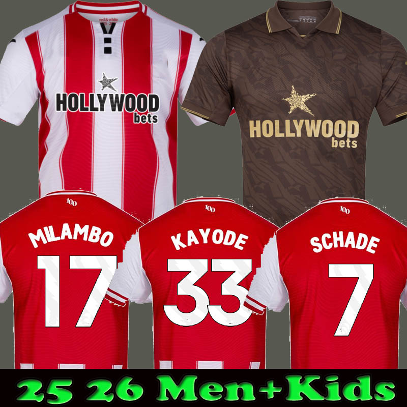 25 26 Soccer Jerseys Home Milambo Kayode Nunes Schade Wissa Football Shirts 2025 2026 Damsgaard Janelt Jensen Ajer Lewis Potter van den Berg kITS