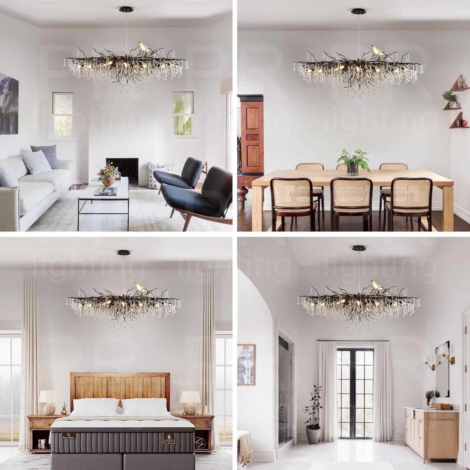 Modern Gold Crystal Tree Branch Chandelier Bird Raindrop Hanging Pendant Light Fixture for Living Dining Table Room Pendant LampXJ250725