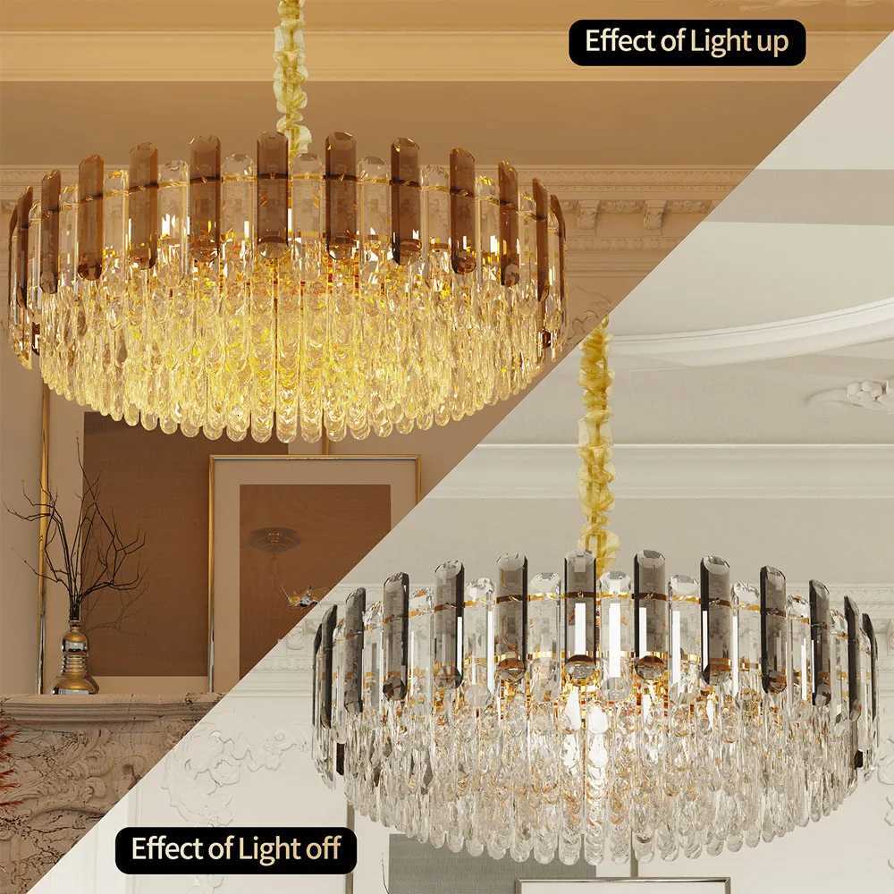 Luvodi Modern Crystal Chandelier Raindrop Pendant Light With 3 Color Lights For ChooseXJ250725