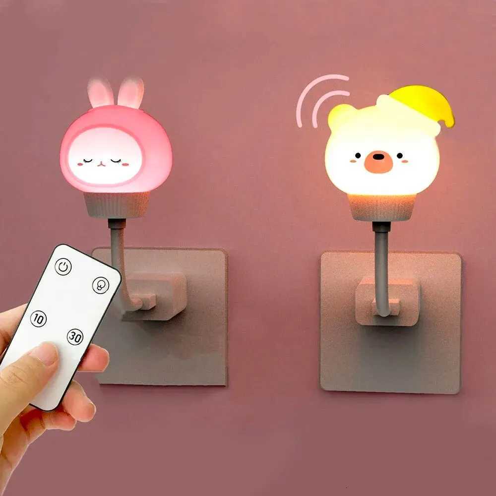 USB Night Light LED Children Cute Cartoon Night Lamp Bear Chick Kitten Remote Control for Baby Kid Bedroom Decor Bedside Lamp XJ250725