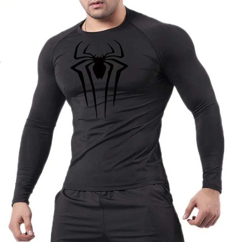 Spider Print Long Sleeve Compression Shirts for Men Gym Workout Rash Guard Undershirts Baselayers Athletic Quick Dry Tees Tops Z250725